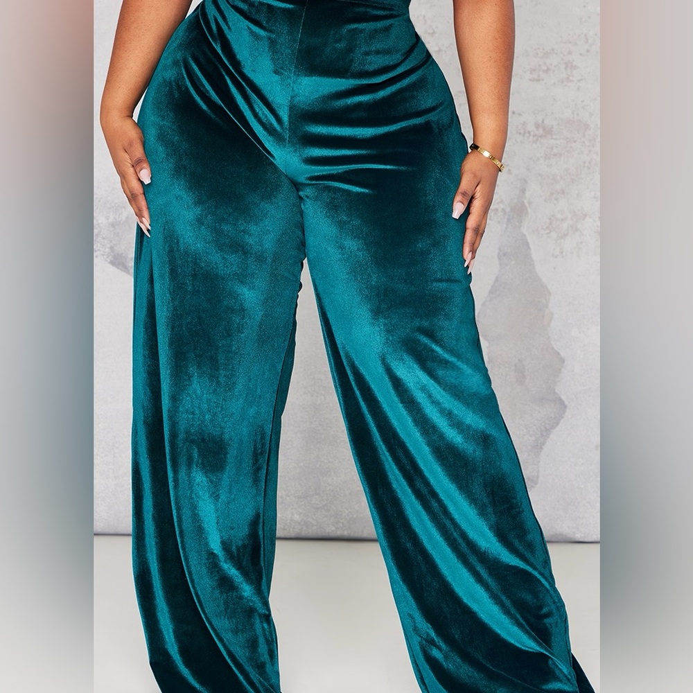 Emerald Green Velvet Wide Leg Pant
